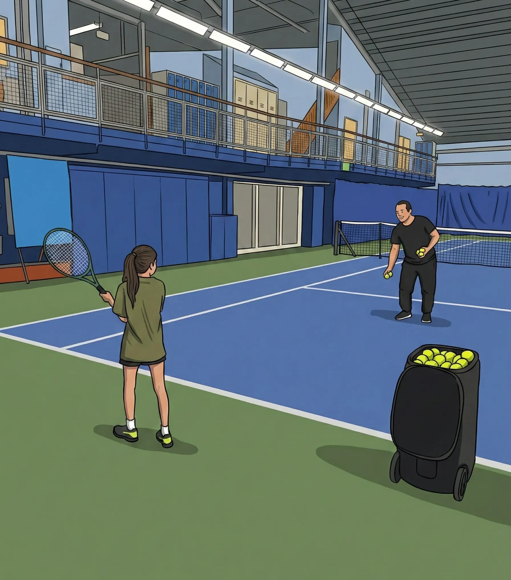 Junior team with tennis coach