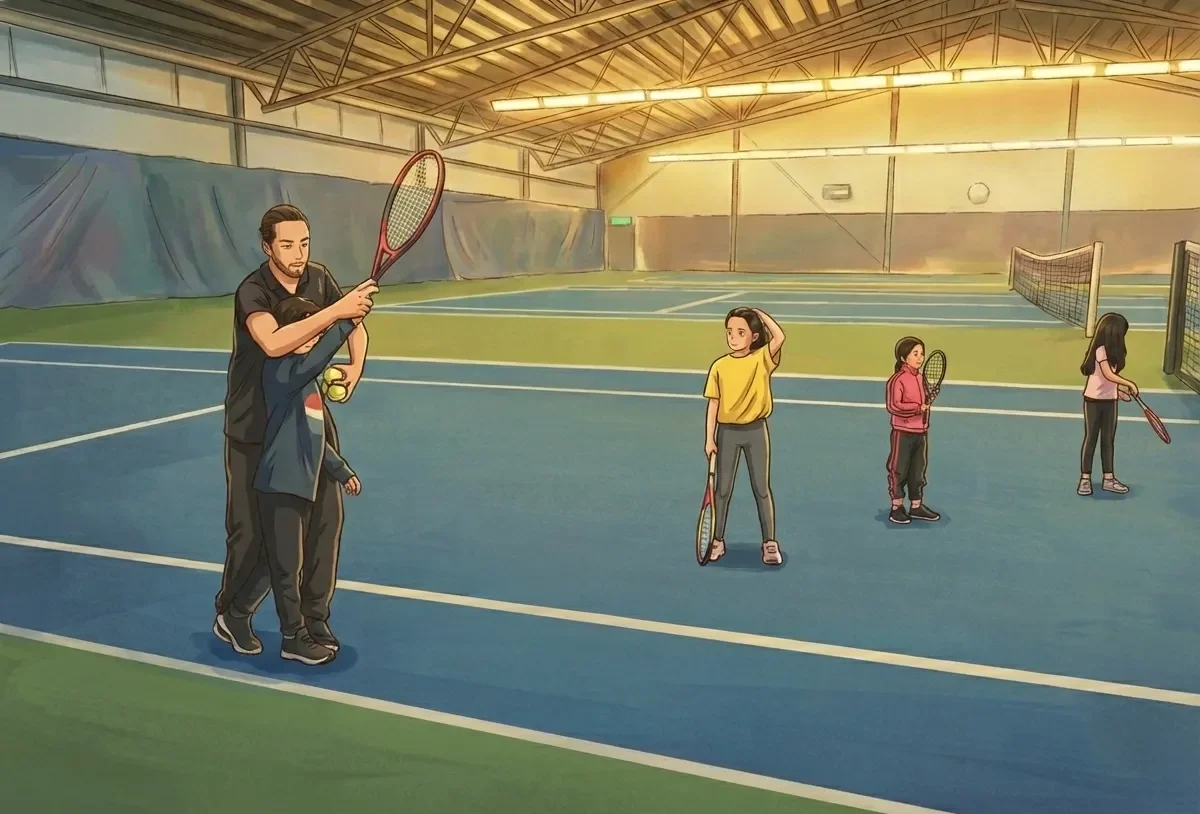 tennis coaching young player Adam