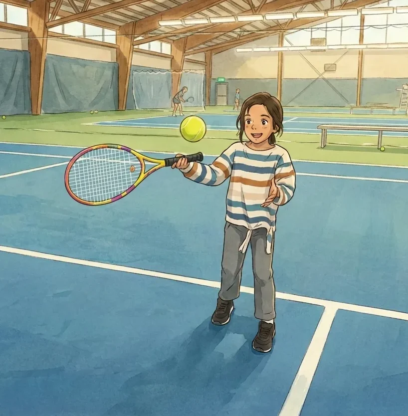 tennis player linda hitting the ball