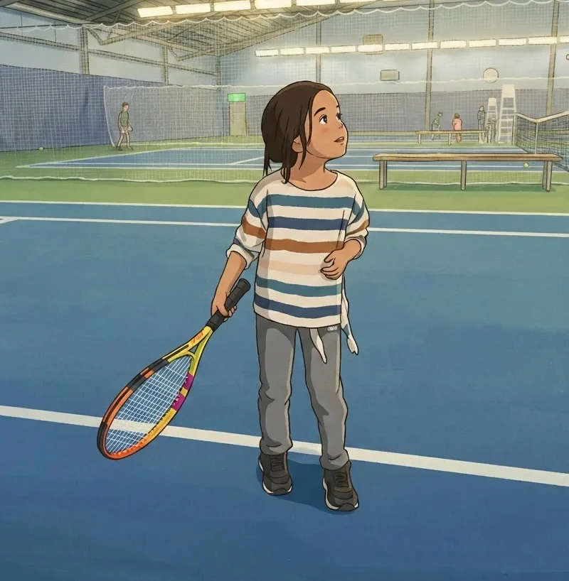 tennis player linda waiting the ball